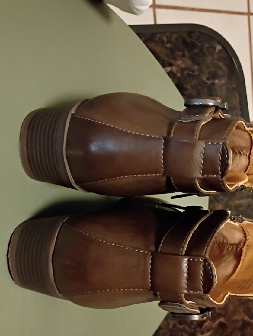 Unisa Olive-Taupe Leather Side-Buckle Ankle Boot Size 9 M - Picture 4 of 11